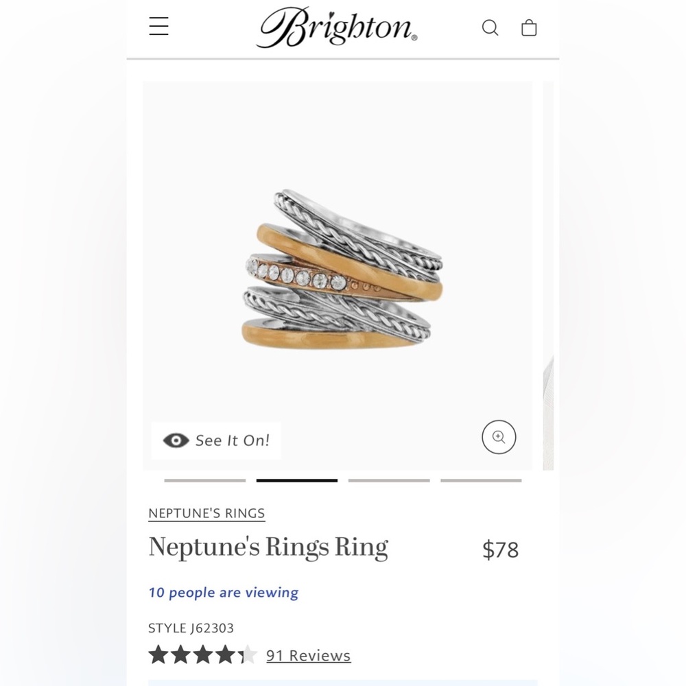 Brighton Neptune's Rings Ring Woman’s Silver/Gold Plated Size: 9 (J72) - Picture 2 of 8
